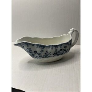 W.H. Grindley & Co. Antique Fern Gravy Boat White Blue Flowers